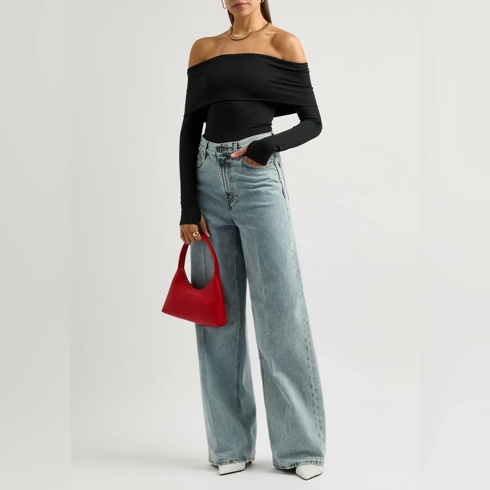 NWT Alice + Olivia Elia Off The Shoulder Foldover Bodysuit Blouse Top Size L - Picture 15 of 15